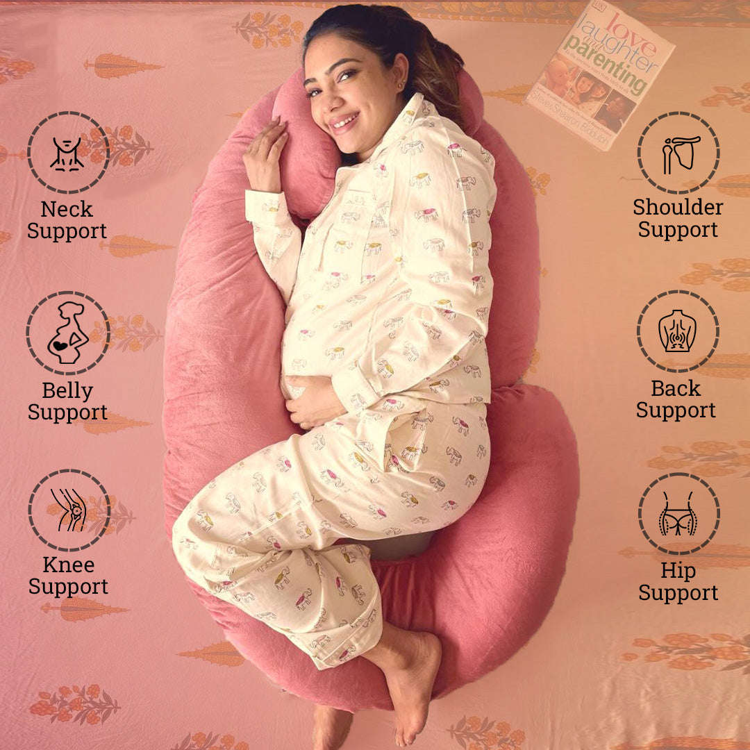Luxury Velvet C-Shaped Maternity Pillow – Orthopedic Memory Foam Body Support for Pregnancy & Nursing