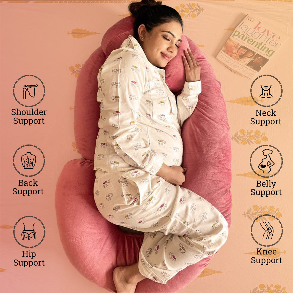 Luxury Velvet C-Shaped Maternity Pillow – Orthopedic Memory Foam Body Support for Pregnancy & Nursing